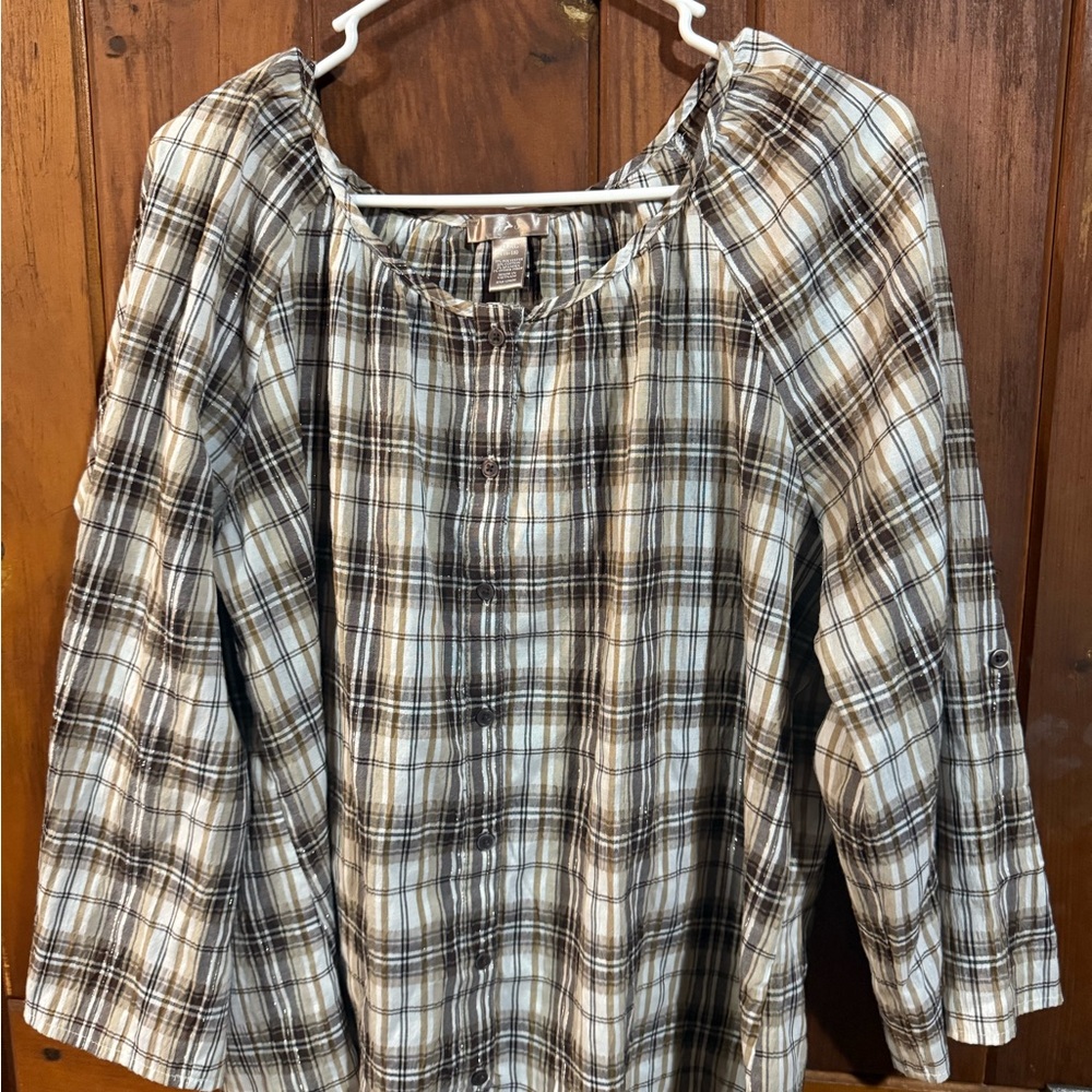 White Stag Checkered Blouse - Black and Cream